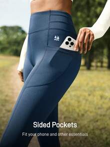 SHEIN In My Nature 女士纯色高腰修身弹力户外打底裤 - 藏蓝色 - 查看 5