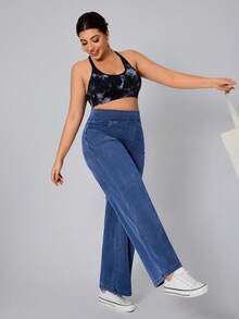 Flexra Plus Size Women Loose Fit Soft Medium Wash Stretchy Flare Jeans - Dark Wash - View 5