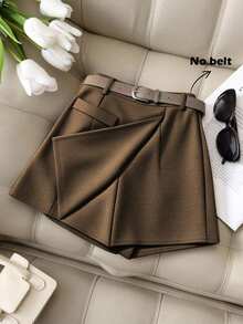 Franclia 女士优雅简约A字无腰短裤，适合通勤 - 卡其色 - 查看 3