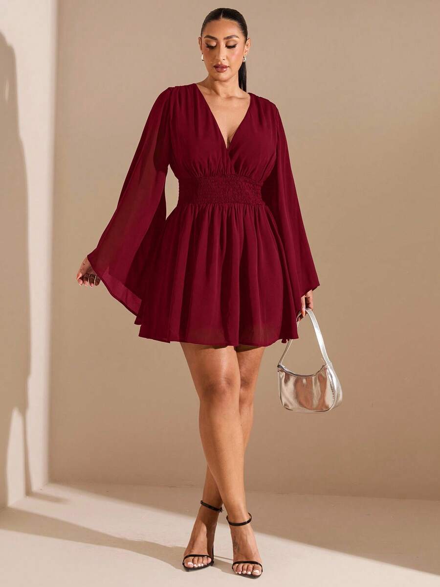 SHEIN BAE Vestido ajustado con abertura lateral y aplicaciones de lentejuelas para mujer de talla grande, adecuado para primavera/verano, principios de otoño, Halloween, lentejuelas, atuendo de fiesta, sexy, elegante - Burdeos - Ver 1