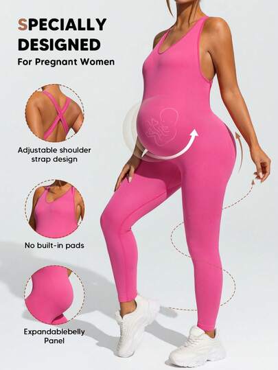 SHEIN Maternity Solid Color Criss-Cross Back Sports Jumpsuit Lingerie Lingerie Set Underwear Women Pajama Pajama Dress Loungewear Nightgown Robe Sleepwear Sleepwear Set Tank Top With Bra