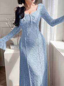 Feyla Elegant Lace Long Sleeve Midi Dress For Women Long Evening Dresses - Baby Blue - View 4