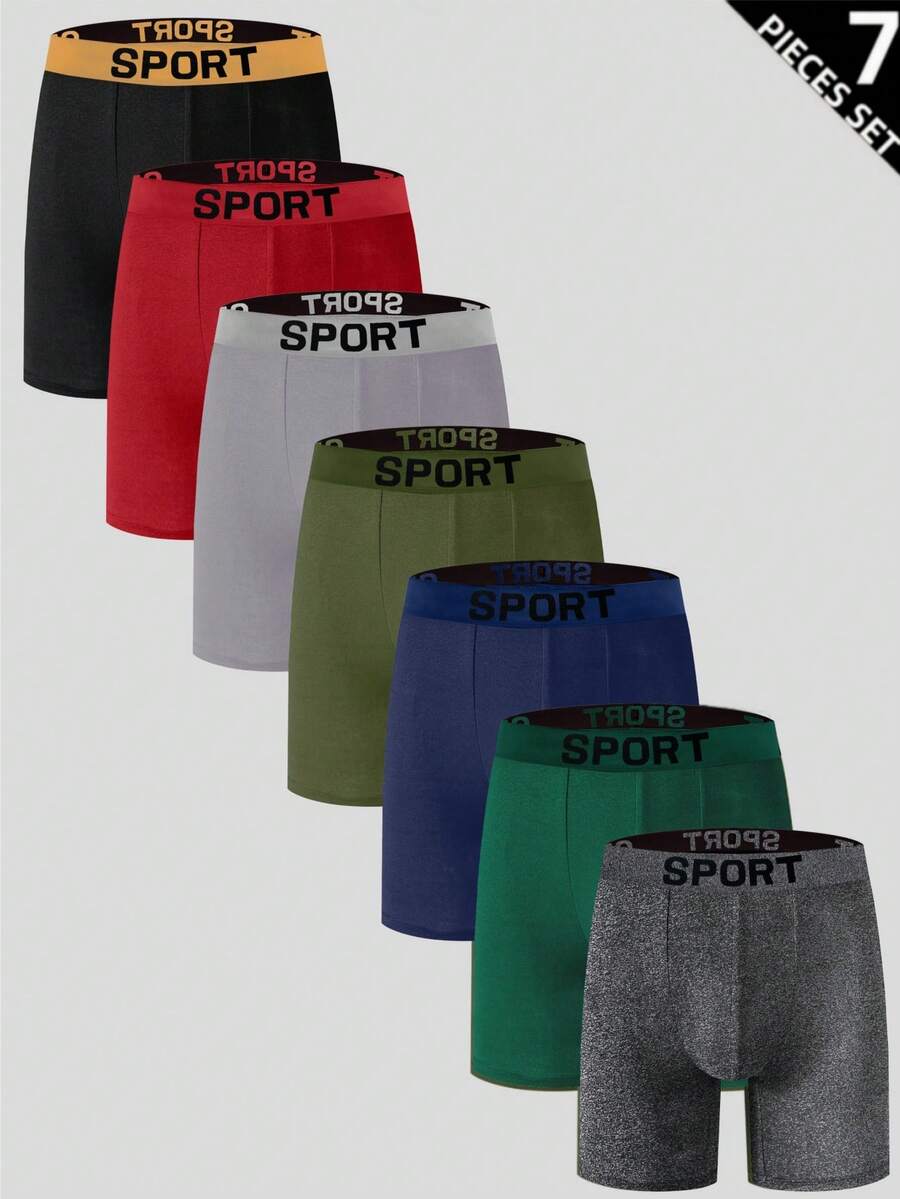 7pcs/Set Men's Letter Waistband Casual Boxer Briefs - Multicolor - View 1