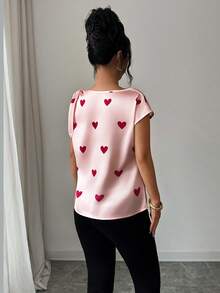 Selianne 情人节心形不对称肩带系带女式衬衫 - 淺粉色 - 查看 2