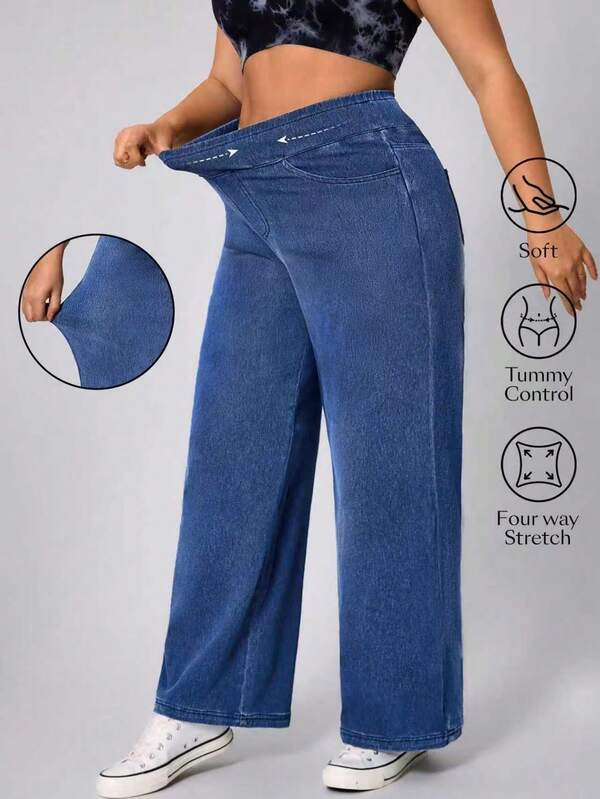 Flexra Plus size dames losse pasvorm zachte medium wassing stretch flare jeans