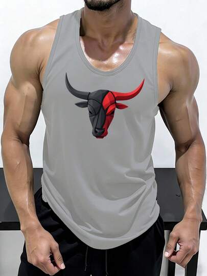GymBeat Men's Bull Print Casual Fitness Sleeveless Tank Top