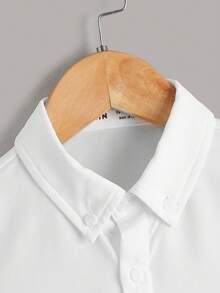 SHEIN 男童休闲舒适纯色纽扣衬衫 - 白色 - 查看 3