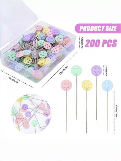 50 / 100 / 200 piezas Alfileres rectos de cabeza plana de colores con caja de almacenamiento portátil, marcador fijo, agujas para tela, acolchado, costura, manualidades, joyería, proyectos de costura, manualidades para adultos, suministros creativos, regalo, artículos esenciales de costura, alfileres multicolor