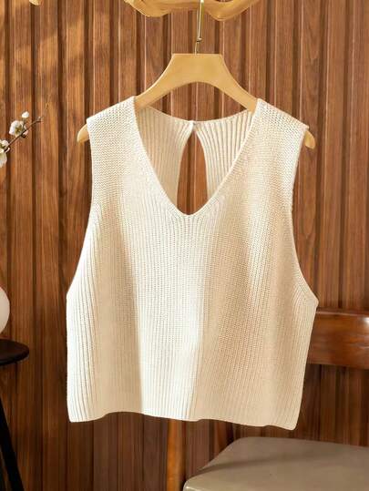 Nubod 2026 Plus Size Women's Fashionable Casual Minimalist Versatile V-Neck Tie-Front Button-Up Sweater Vest For Everyday Wear