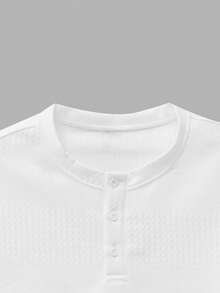 Manfinity VCAY Men's Solid Color Button Half Placket Long Sleeve Casual Loose T-Shirt - White - View 4