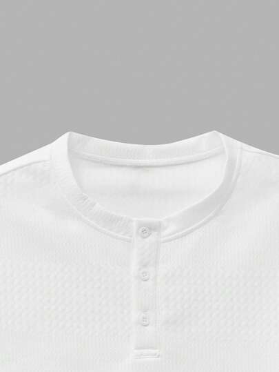 Manfinity VCAY 男士纯色纽扣半襟长袖休闲宽松T恤