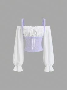 Sweetra Sweet Girl Series Early Spring New Arrival Shirt, Delicate Jacquard Fabric, Sexy Off Shoulder Design, Chic And Playful Academic Style Women Shirt - Multicolor - View 8