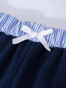 Sparklyn Bộ 2 món cho bé gái tuổi teen, gồm áo croptop dài tay dáng rộng và quần ống thẳng, thích hợp mặc hàng ngày vào mùa xuân, thu và đông, có thêu và đính họa tiết. - Màu xanh hải quân - Xem 6