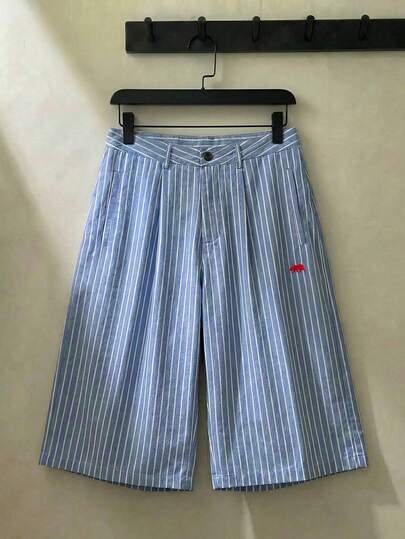 ESTAVOR Men's Summer Casual Everyday Commute Vacation Striped Print Polar Bear Embroidery Pleated Loose Shorts