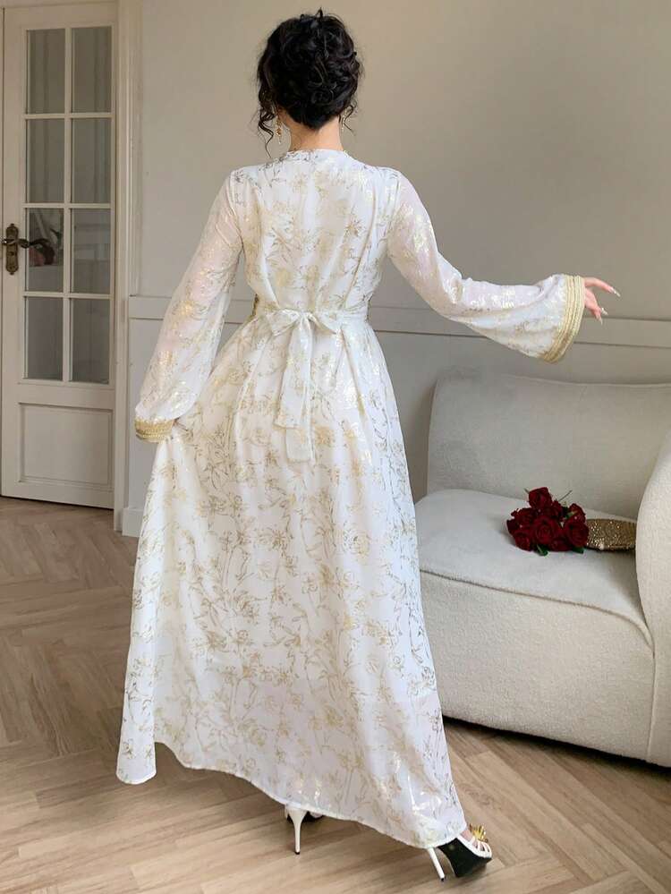 Women's Elegant Floral Colorblock Lace Patchwork V-Neck Long Dress, Spring/Summer Wedding Guest Dress Sundress