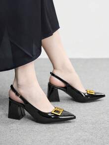 CUCCOO BIZCHIC 女士经典简约酒红色粗跟鞋，适合通勤、约会、派对、度假、圣诞节婚礼等各种场合。 - 曜石黑 - 查看 6