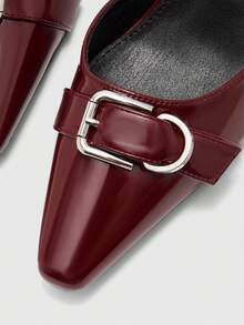 CUCCOO BIZCHIC 女士尖头细高跟鞋，PU皮革，搭扣装饰，时尚简约设计，舒适百搭，适合日常、派对、宴会等场合。 - 酒紅色 - 查看 9