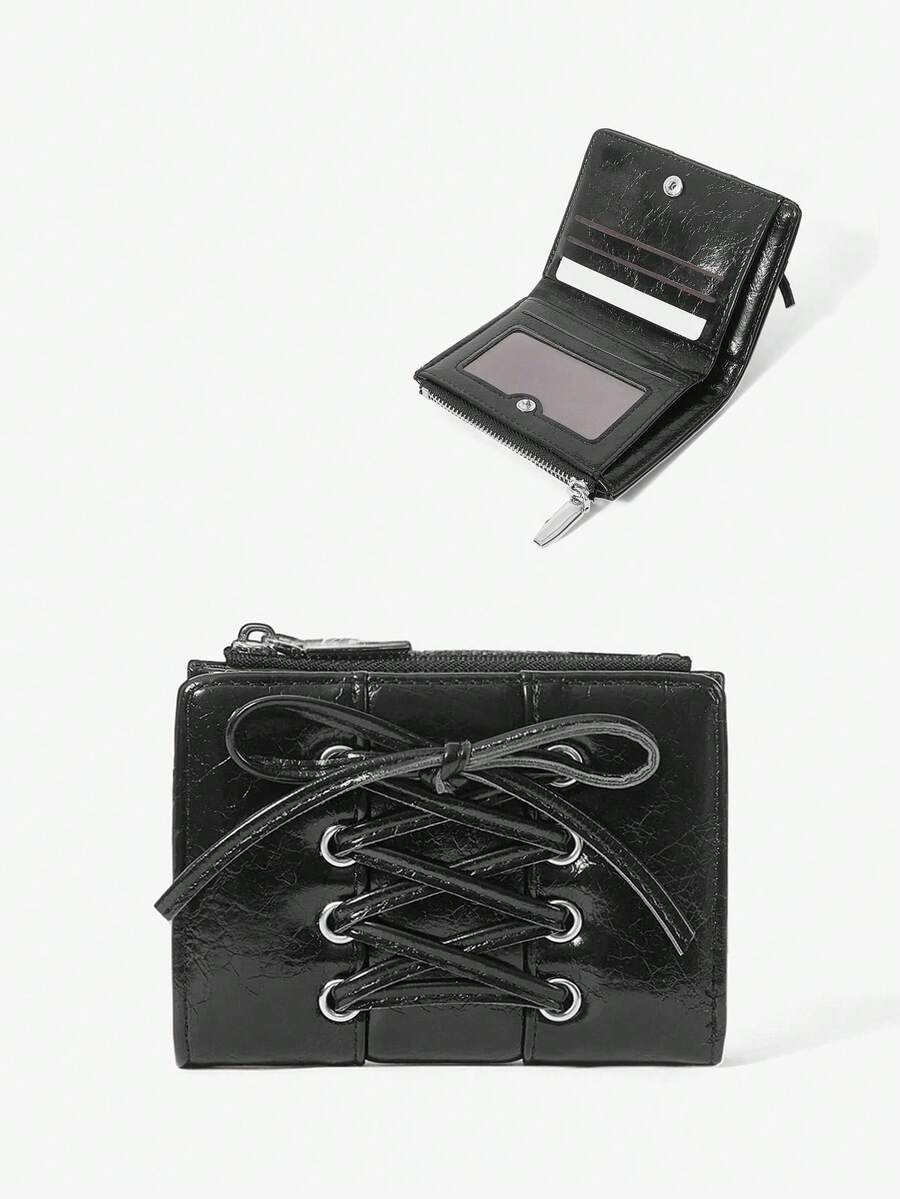 Viva Strut 小巧拉链钱包，时尚百搭的日常携带零钱包 - 黑色 - 查看 1