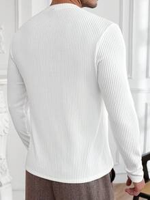 Core Aspect Áo thun nam dài tay cổ bẻ màu trơn, cài cúc nửa thân, kiểu dáng sang trọng, chất liệu gân sọc, màu trắng tinh khôi, kiểu dáng đơn giản và tối giản, thích hợp cho đi làm và đi chơi hàng ngày. Áo thun dài tay nam màu trắng gân sọc. - trắng - Xem 2