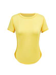 SHEIN Velisys Solid Color Round Neck Asymmetric Hem Fitted Short Sleeve Sports T-Shirt - Multicolor - View 4