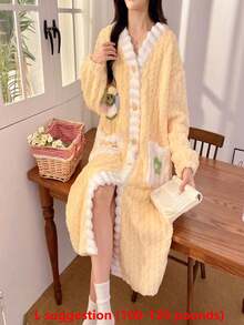 Women's Thick Fleece Bathrobe & Sleepwear Set, Autumn/Winter Women's Warm Winter Robe, Cute Sleepwear, Long Sleeve Bathrobe, Sleepwear,Bathrobe Women, Bathrobe, Bathrobes For Women, Back To School Outfit, - Multicolor - View 6