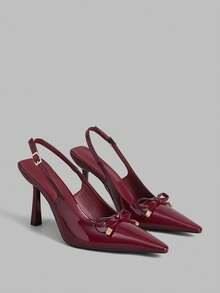 Ontre Tacones altos de punta cuadrada, sexy y de moda para mujer - Burdeos - Ver 2