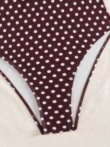 Swim Mod 女士可爱波点连体泳衣，性感海滩度假约会装，春夏款 - 棕色 - 查看 7