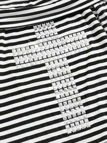 ROMWE Grunge Punk SpringPunk Sexy Y2K Striped Rivet Cross Off-Shoulder Fitted Long Sleeve T-Shirt For Women - Black and White - View 3
