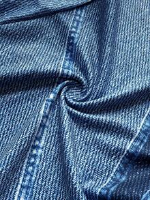 Maweii 大码女式休闲紧身针织面料弹力腰仿牛仔印花修身打底裤，时尚撞色拼接设计，新款大码紧身裤 - 彩色 - 查看 8