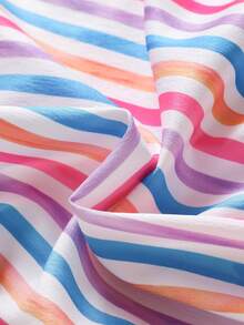 Elladie kids Đầm sơ mi dáng rộng, vai rớt, kẻ sọc nhiều màu sắc, cổ bẻ, cài cúc phía trước dành cho bé gái, kèm thắt lưng thời trang, thích hợp cho mặc hàng ngày hoặc thoải mái trong các kỳ nghỉ. - Nhiều màu - Xem 6