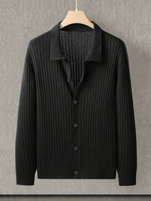 Claim Dot Áo khoác cardigan nam màu trơn, kiểu dáng thường ngày, đa năng cho mùa thu/đông. - màu đen - Xem 8