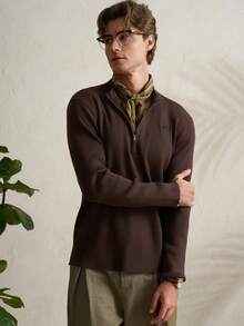Airaco Men's Knight Embroidery Retro Minimalist Old Money Style Slim Fit Turtleneck Sweater - Coffee Brown - View 3