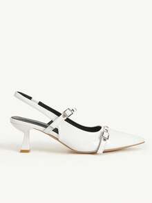 CUCCOO CHICEST 女士尖头搭扣设计时尚高跟鞋，适合日常穿着 - 白色 - 查看 6