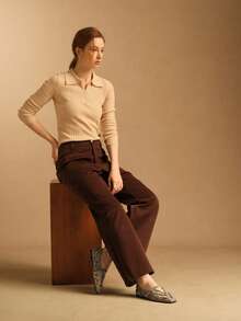 Rosivie Giày bệt khoét lỗ thanh lịch dành cho nữ, thời trang và thoải mái, kiểu mũi vuông Pháp duyên dáng. - Màu Khaki - Xem 3