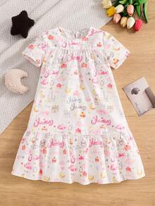 SHEIN 少女圆领编织可爱图案休闲睡衣家居服 - 紅白色 - 查看 4