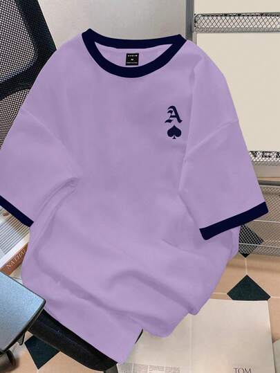 Claim Dot Camiseta de manga corta con cuello redondo y estampado de póker con ribete de contraste para hombre