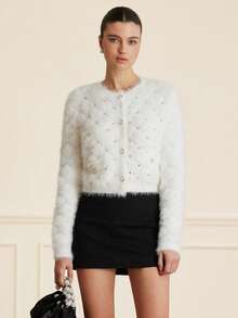 Aveloria Rosie Cárdigan de mujer elegante con cuello en V, adornado con strass y patrón de diamantes - Multicolor - Ver 6