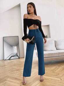 Siren Gaze Solid High Rise Tailored Pants In Fall/Winter - Blue - View 5