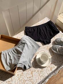 CovetEZ 2条装女士休闲弹力腰纯色短裤，适合日常通勤和夏季穿着 - 彩色 - 查看 3