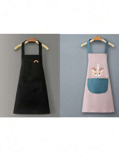 1pc/2pcs Waterproof & Oil Proof Kitchen Apron With Pocket, Unisex Adult Use,Kitchen,Bathroom,Home,Household Supplies