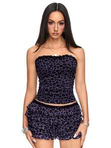 ROMWE J-Fashion Y2K Leopard Print Cake Shorts 2 Pieces Set For Women - Multicolor - View 5