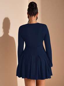 SHEIN BAE 大码女装、曲线身材服装、夏季海滩度假服装、约会装、外出装、音乐节装、乡村音乐节装、派对聚会装、节日服装、演唱会服装、嘉年华派对服装、节日服装、ins风服装、卡其色西装裤、办公服装、通勤服装、工作服、长袖迷你连衣裙、女士生日礼服、女士太阳裙 - 藏蓝色 - 查看 6