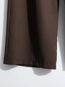 SHEIN Tall 女士时尚口袋装饰收腰阔腿直筒裤，优雅百搭 - 咖啡棕 - 查看 3