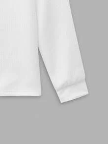 Manfinity VCAY Men's Solid Color Button Half Placket Long Sleeve Casual Loose T-Shirt - White - View 5