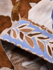 DAZY 3pcs/Set Print Robe, Camisole & Pants Pajama Set For Women, Vacation Style - Coffee Brown - View 9