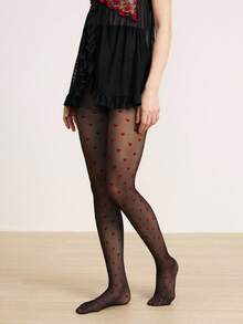 1pc Women's Jacquard Heart Patterned Pantyhose Tights - Multicolor - View 4
