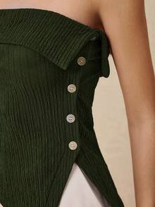 Poéselle 度假休闲纯色侧开衩抹胸上衣 - 軍綠色 - 查看 3