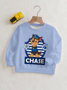 SHEIN | PAW Patrol 男童休闲日常通勤卡通狗字母印花落肩宽松圆领卫衣