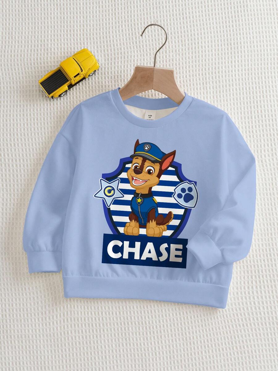 SHEIN | PAW Patrol 男童休闲日常通勤卡通狗字母印花落肩宽松圆领卫衣