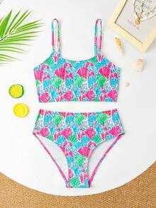 SHEIN Tween Girl Shell Print Swimsuit Set, Fashionable & Cute Bikini Set For Swimming, Beach Party - Mint Green - View 3